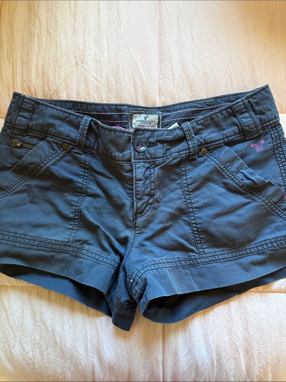 American Eagle Outfitters Dark Blue Women's Casual Shorts with Pink Accent